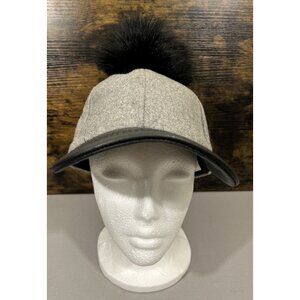 The Hatter Company Grey Visor Hat Black Puff Ball Adjustable Strap